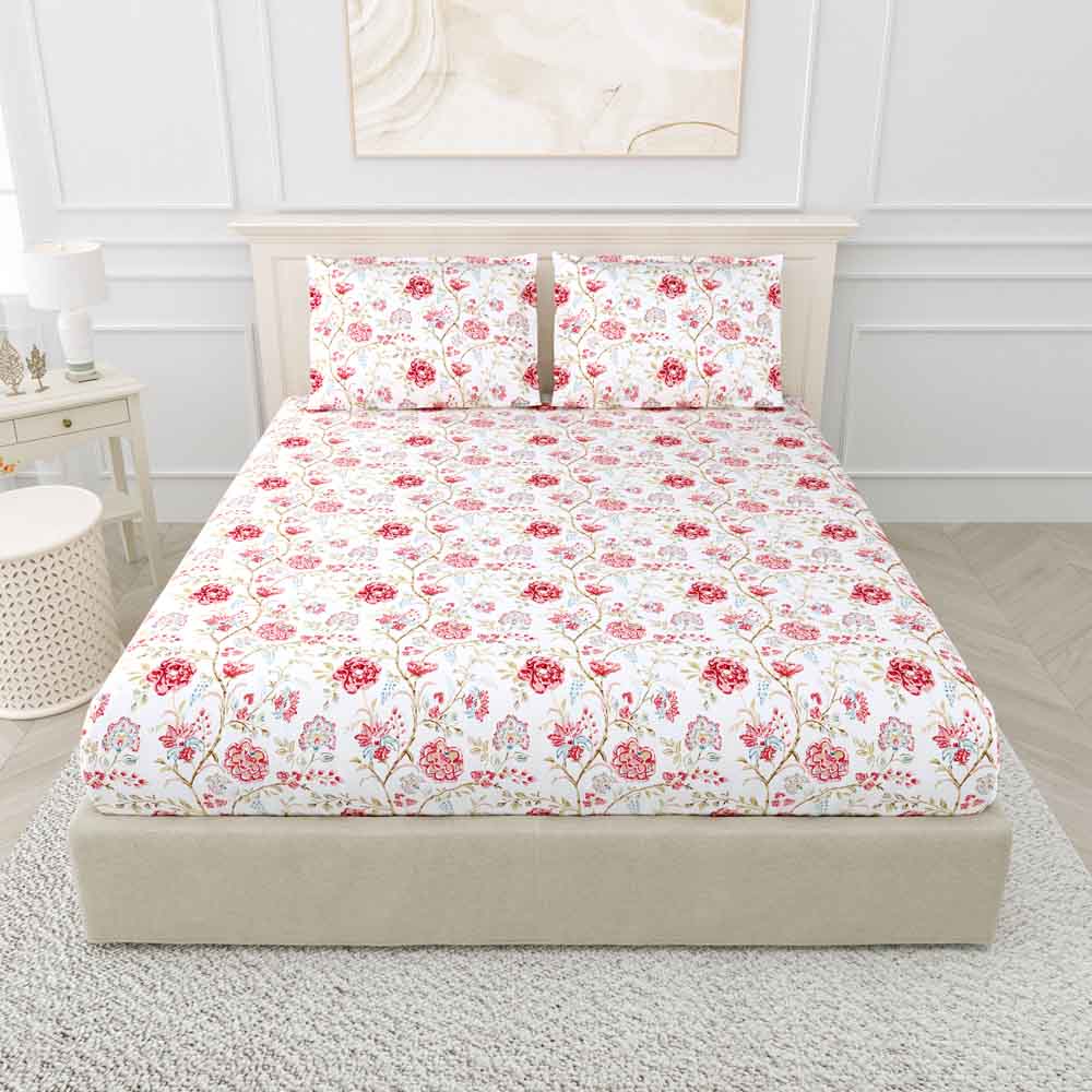Modern Heritage 100% Cotton King Size Bedsheet, 186 TC, Red