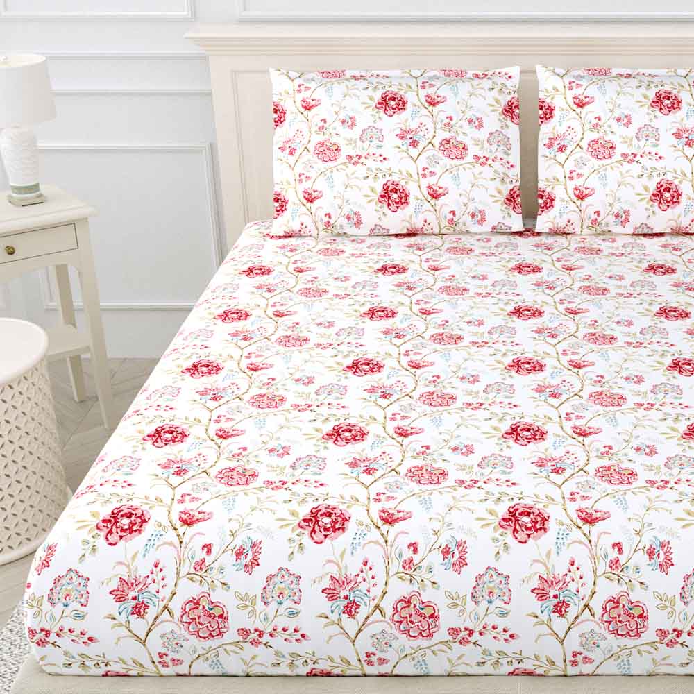Modern Heritage 100% Cotton King Size Bedsheet, 186 TC, Red