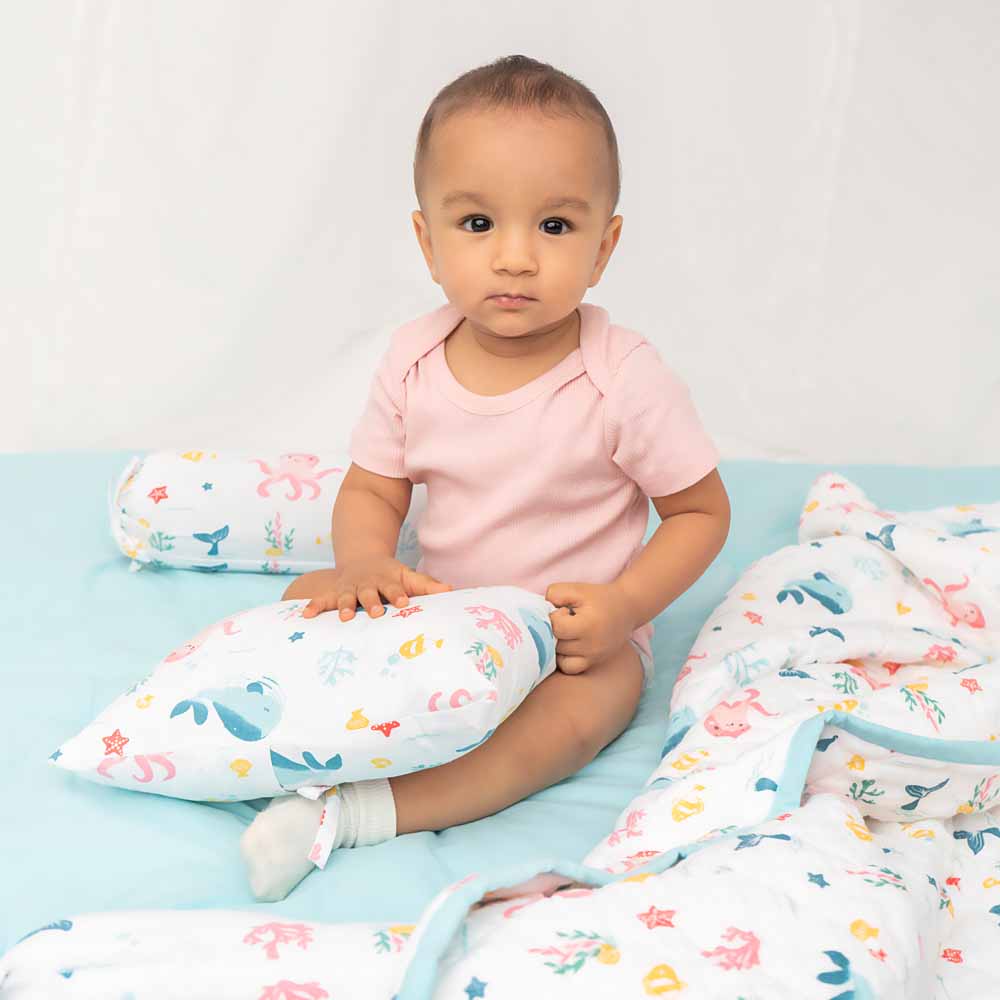 Bundle of Joy Bedding Set: Mattress, Bolsters with Quilt (Pack of 5,Vitamin Sea) - Bedding Set | haus & kinder