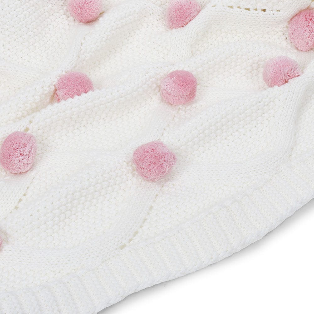 Bubblegum Pink Pom Pom100% pure cotton knitted Summer/AC blanket for baby