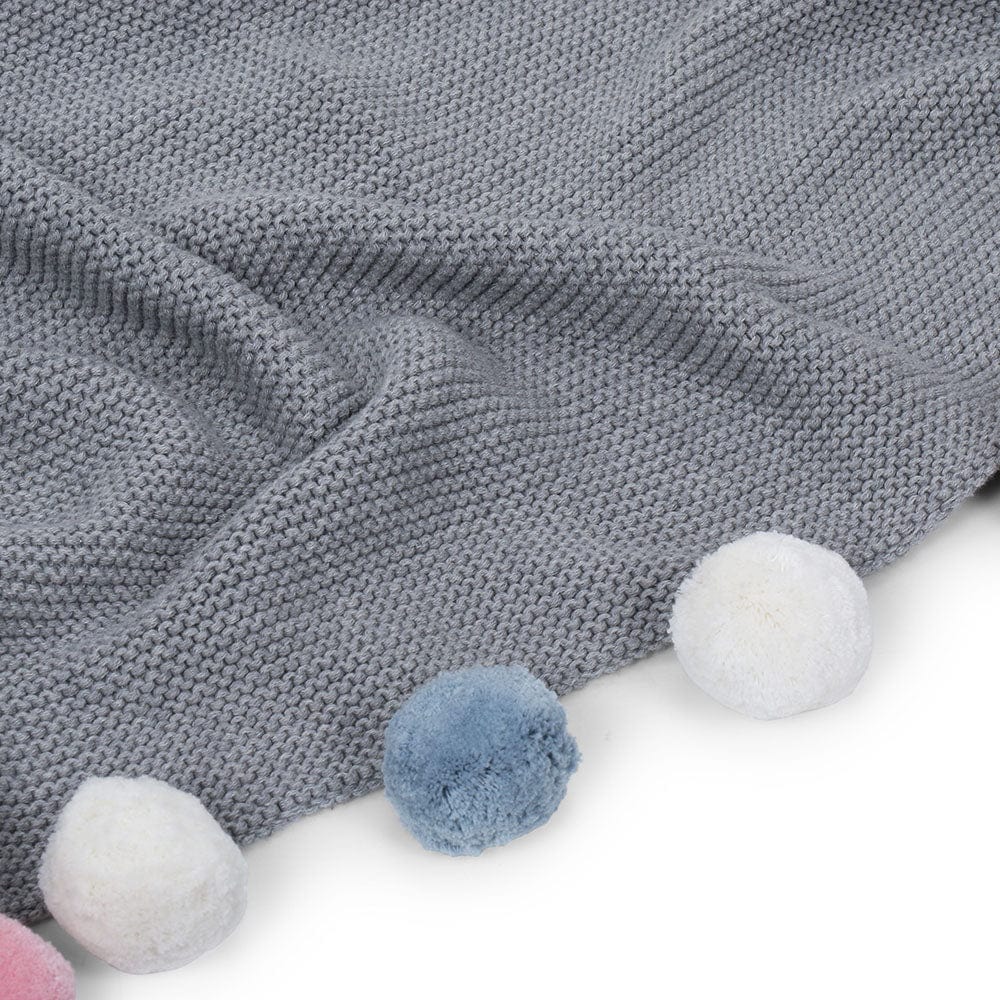 Galaxy Grey Multicolor Pom Pom100% pure cotton knitted Summer/AC blanket for baby