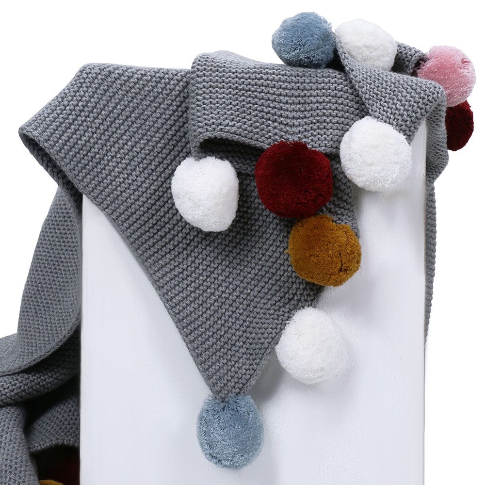 Galaxy Grey Multicolor Pom Pom100% pure cotton knitted Summer/AC blanket for baby