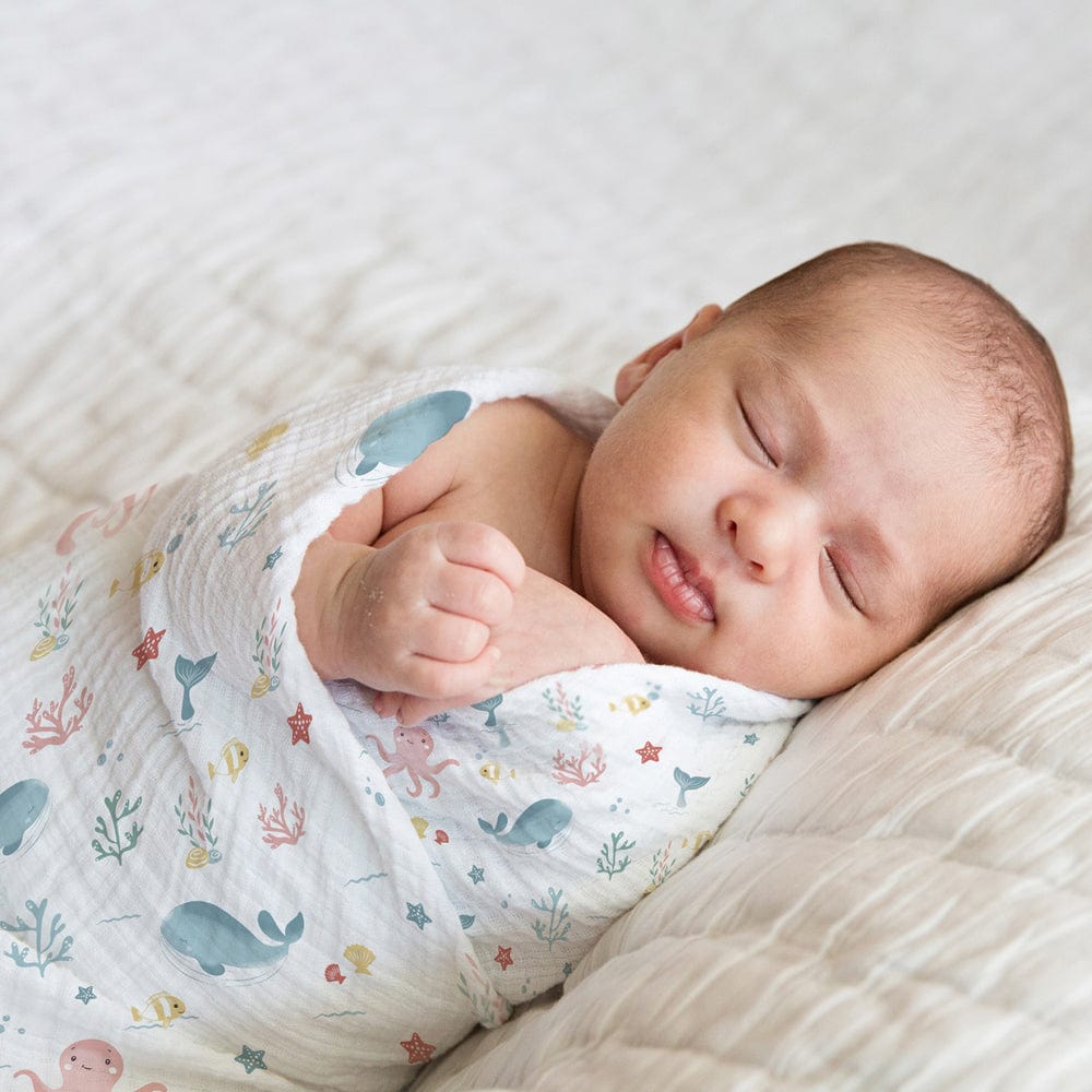 Aloha Collection 100% Cotton Muslin Swaddle Pack Of 4 (Elephant, Dot, Fruit, Ocean)