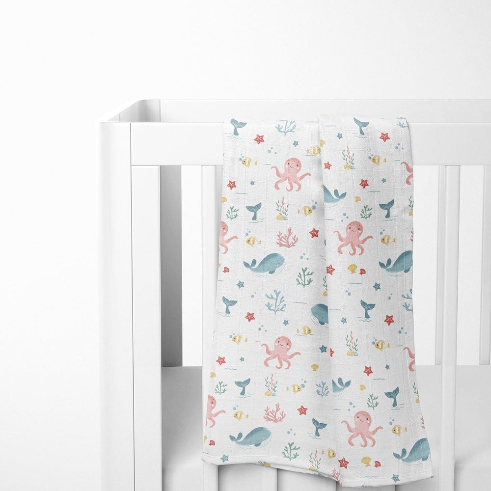 Aloha Collection 100% Cotton Muslin Swaddle Pack Of 4 (Elephant, Dot, Fruit, Ocean)