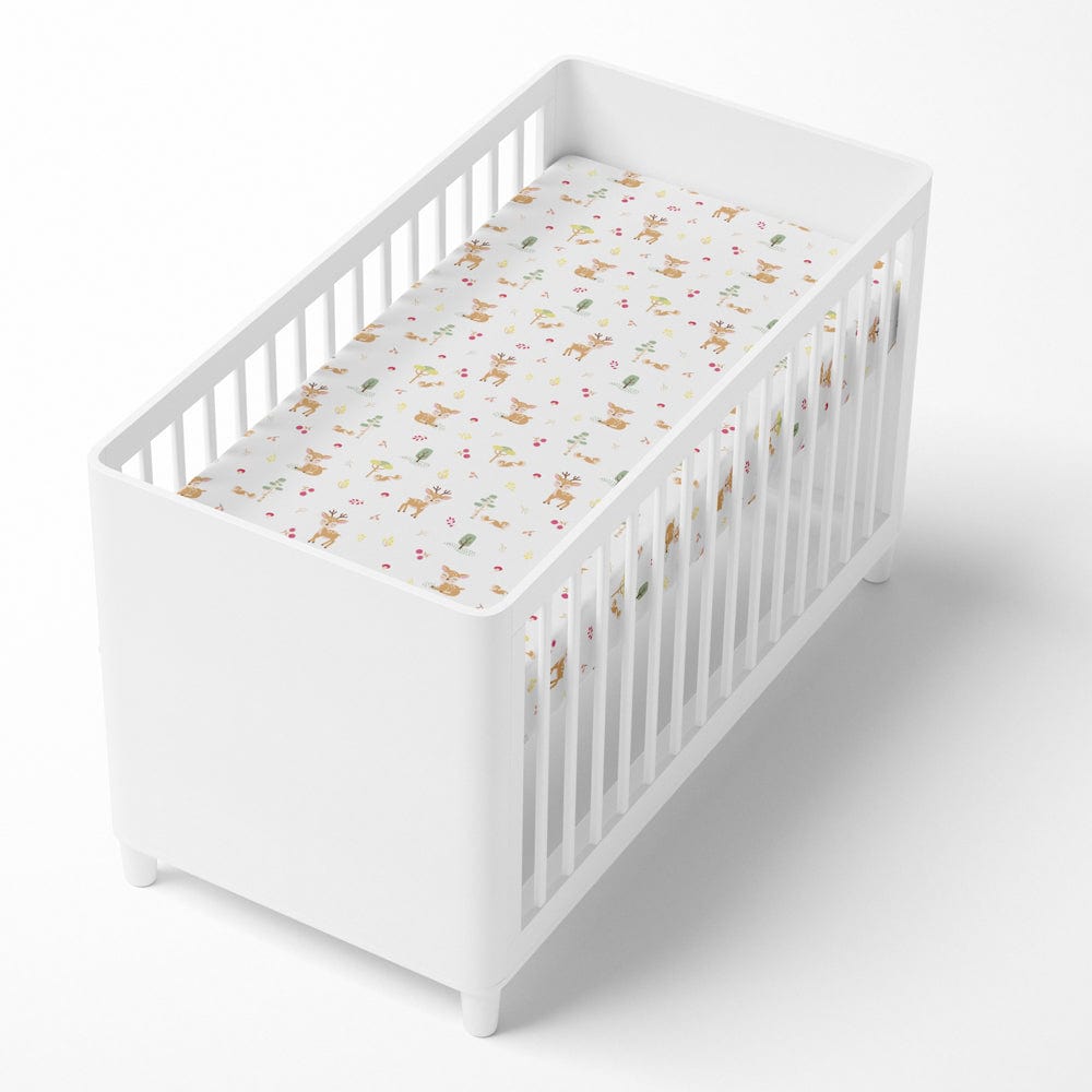 Whimsical Woodland Cotton Fitted Crib Sheet.