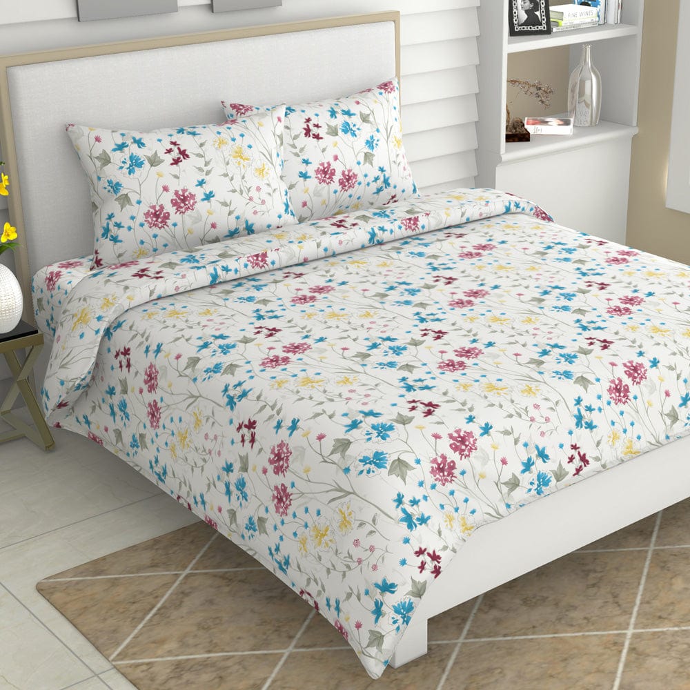 Floral Favors 100% Cotton King Size Bedsheet, 186 TC, Multi