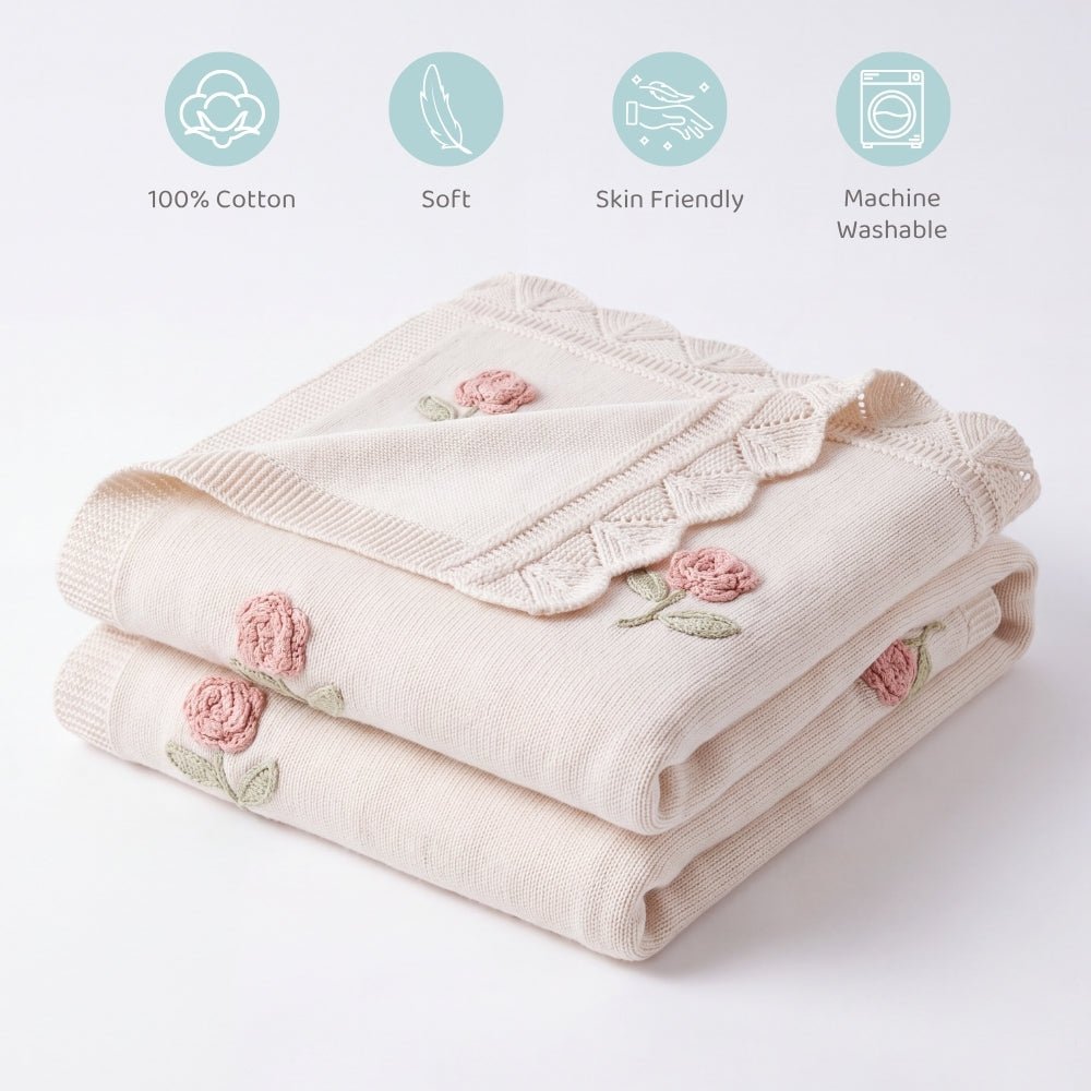 Rosette Charm Chrochet Blanket (0-2Y) - Swaddles and Blankets | haus & kinder