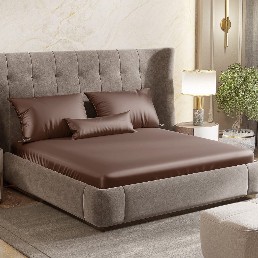 Satin Royale Mocha Velvet 300TC Satin Double Bedsheet - Bedsheets | haus & kinder