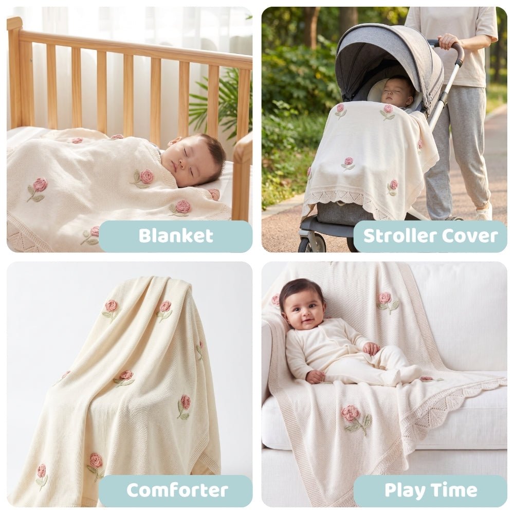 Rosette Charm Chrochet Blanket (0-2Y) - Swaddles and Blankets | haus & kinder