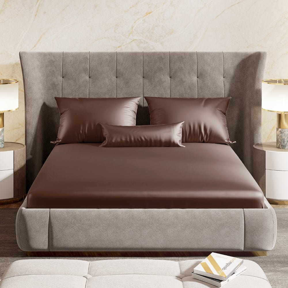 Satin Royale Mocha Velvet 300TC Satin Double Bedsheet - Bedsheets | haus & kinder
