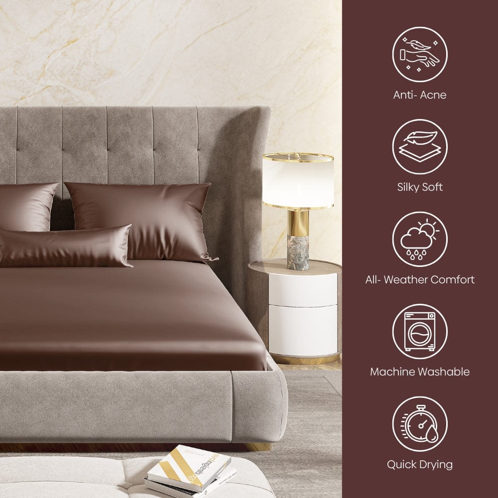 Satin Royale Mocha Velvet 300TC Satin Double Bedsheet - Bedsheets | haus & kinder