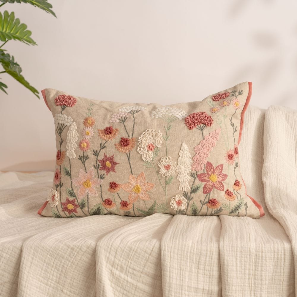 Embroidered Decorative Cushion Cover, Blush Blooms Wildflower - Cushion Covers | haus & kinder