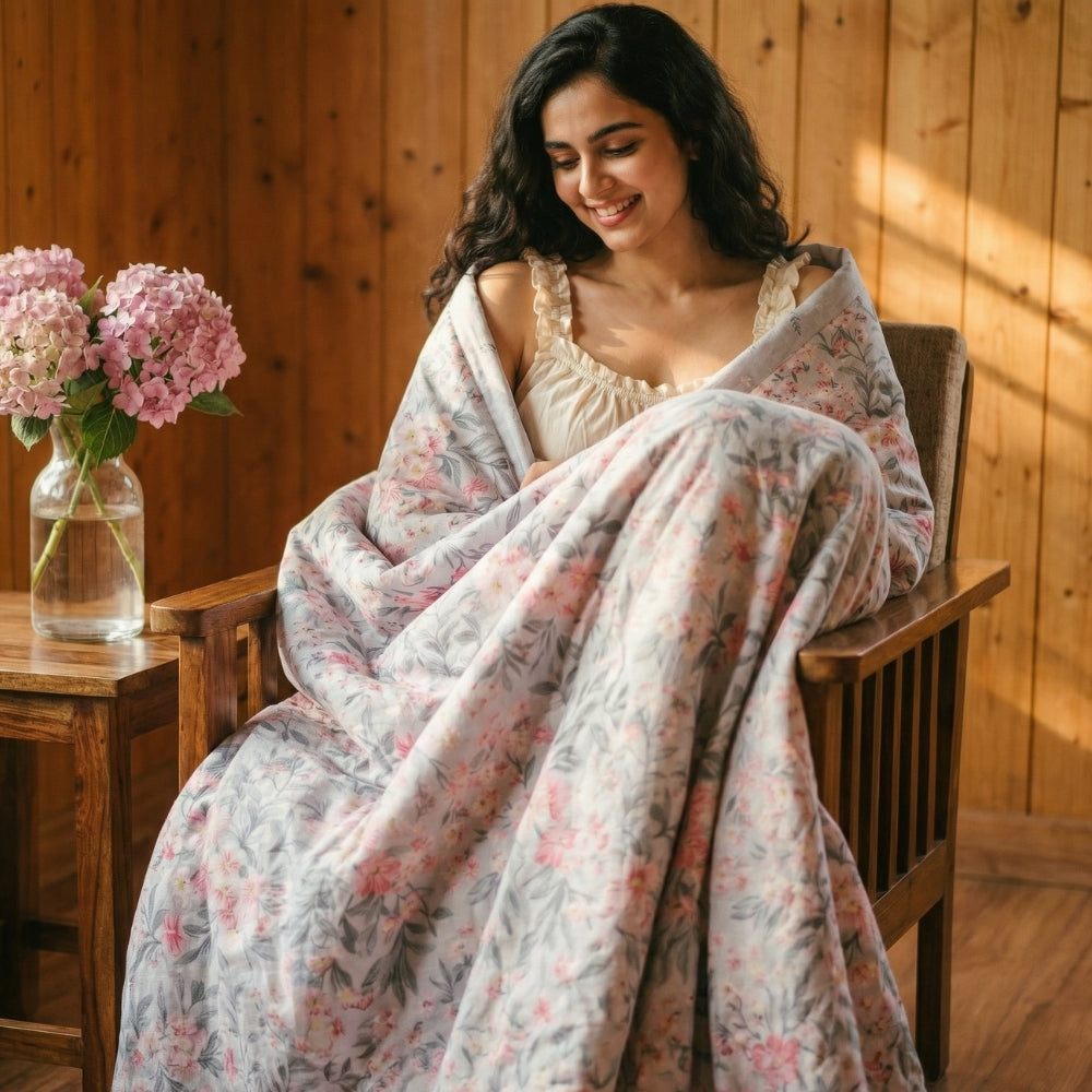 Moments 100% Cotton Reversible Double Dohar Set Of 1, Grey