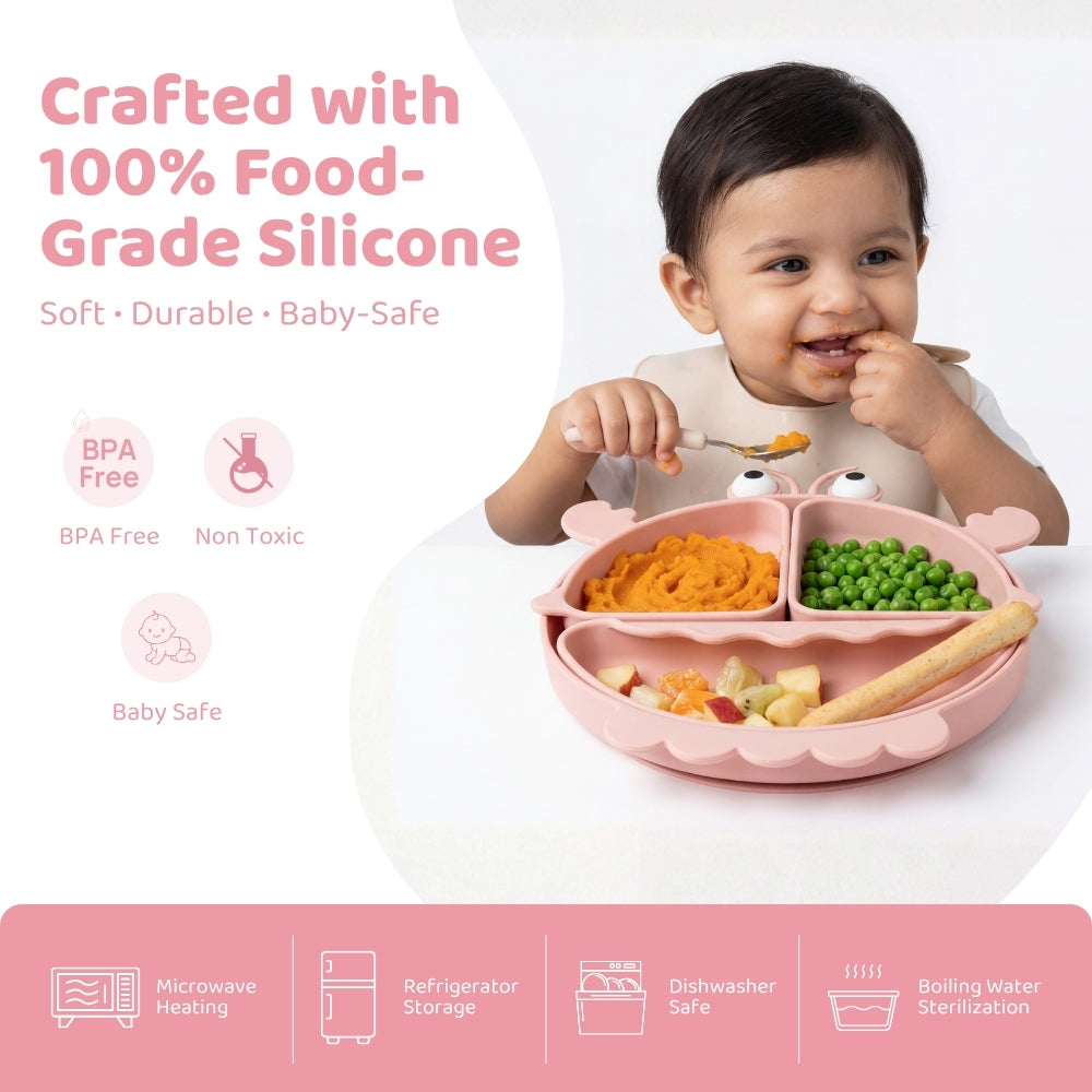 Baby Crab Silicon Suction Plate With 3 Section Plate, (4Months+)