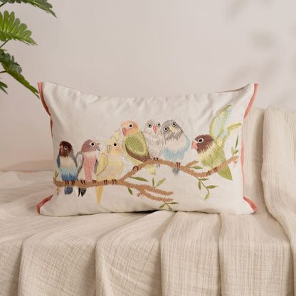 Embroidered Decorative Cushion Cover, Birds on Branch