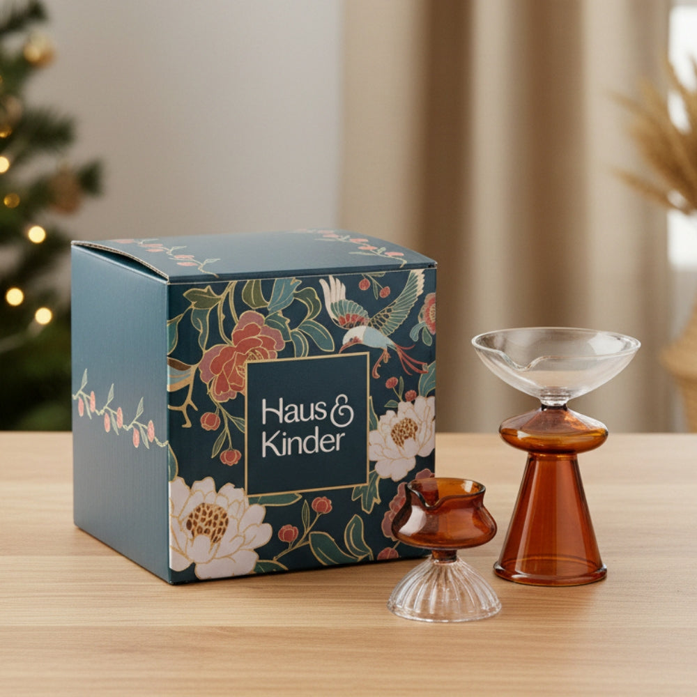 Crystal Flame Elegant Diya Set, Amber