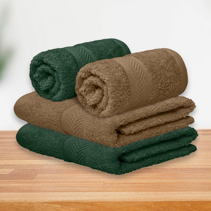 Hand Towel Set of 4, 100% Cotton, Brown & Olive