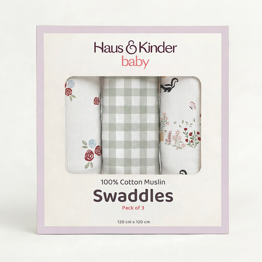 Scarlet In Garden Collection Muslin Swaddle- Pack Of 3