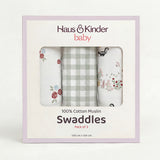 Scarlet In Garden Collection Muslin Swaddle- Pack Of 3
