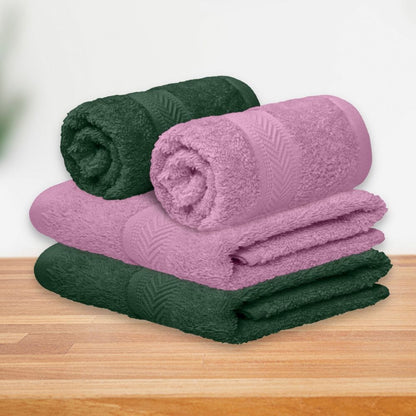 Hand Towel Set of 4, 100% Cotton, Olive & Lilac