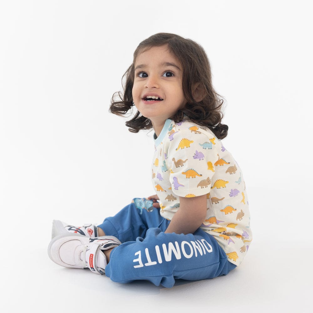 100% Cotton Half Sleeve Boy Lounge Sets, Blue-White