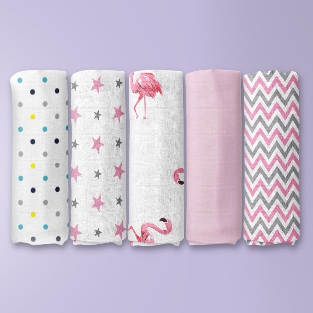 Chevron Stripes 100% Cotton Muslin Swaddles - Pink, Pack of 5