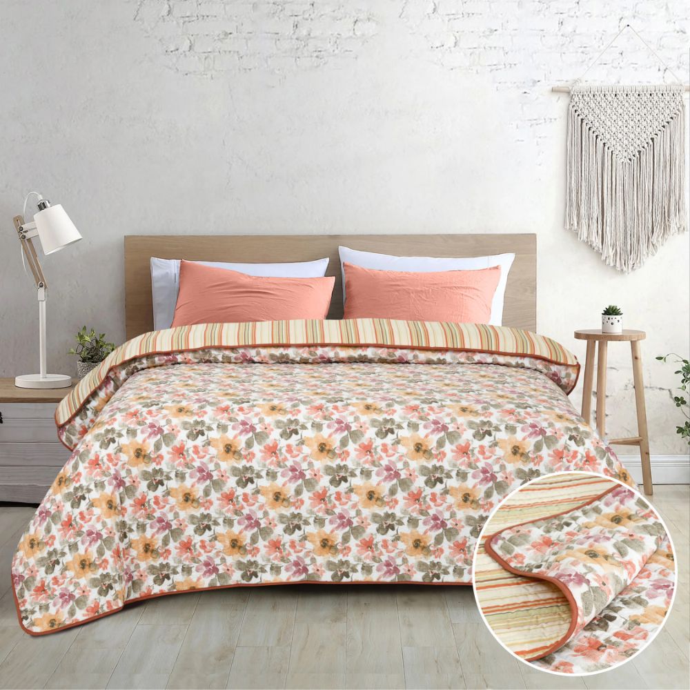 Digital Printed Ultra Soft Peach Finish Reversible Comforter, Shibui Bloom