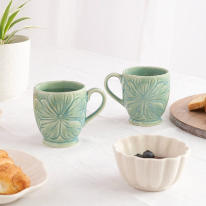 Floral Sage Ceramic Mug, Set of 2