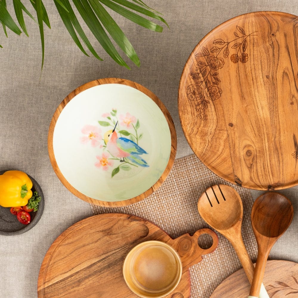 Bird and bloom wood Bowl, Large