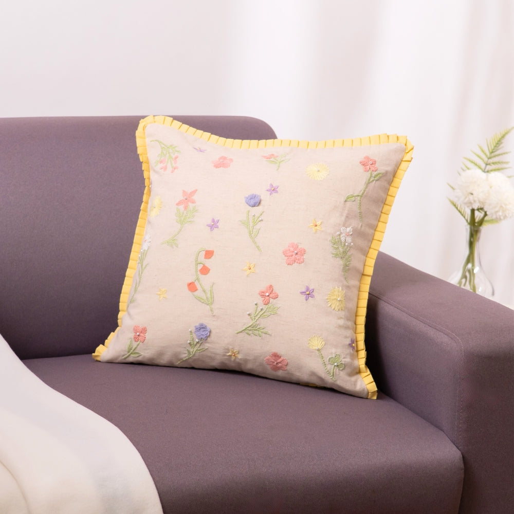 Embroidered Decorative Cushion Cover, Meadow Whimsy