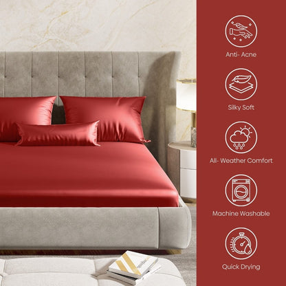 Satin Royale Scarlet Desire Red 300TC Satin Double Bedsheet