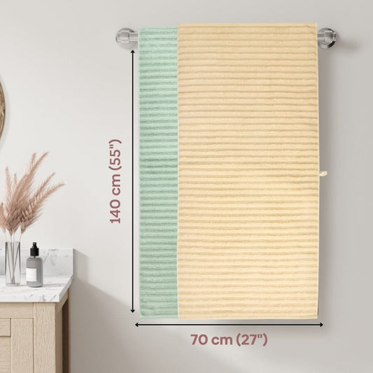 100% Cotton Allure Zero Twist Bath Towel - Pack Of 2  (Beige, Sage Green)