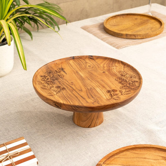 Floral Acacia Wood cake stand