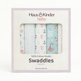 Nautical Collection 100% Cotton Muslin Swaddle Pack Of  5