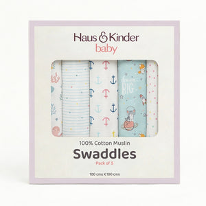 Nautical Collection 100% Cotton Muslin Swaddle Pack Of  5