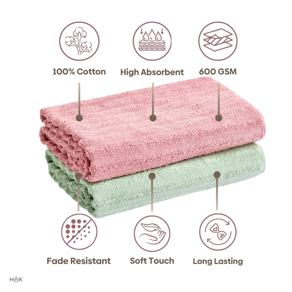 100% Cotton Allure Zero Twist Bath Towe- Pack Of 2  (Sage Green, Dusty Rose)