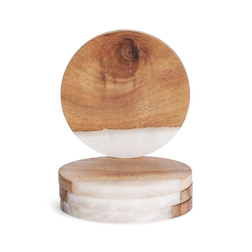 Timber & Resin Round coaster set of 4, White & Natural