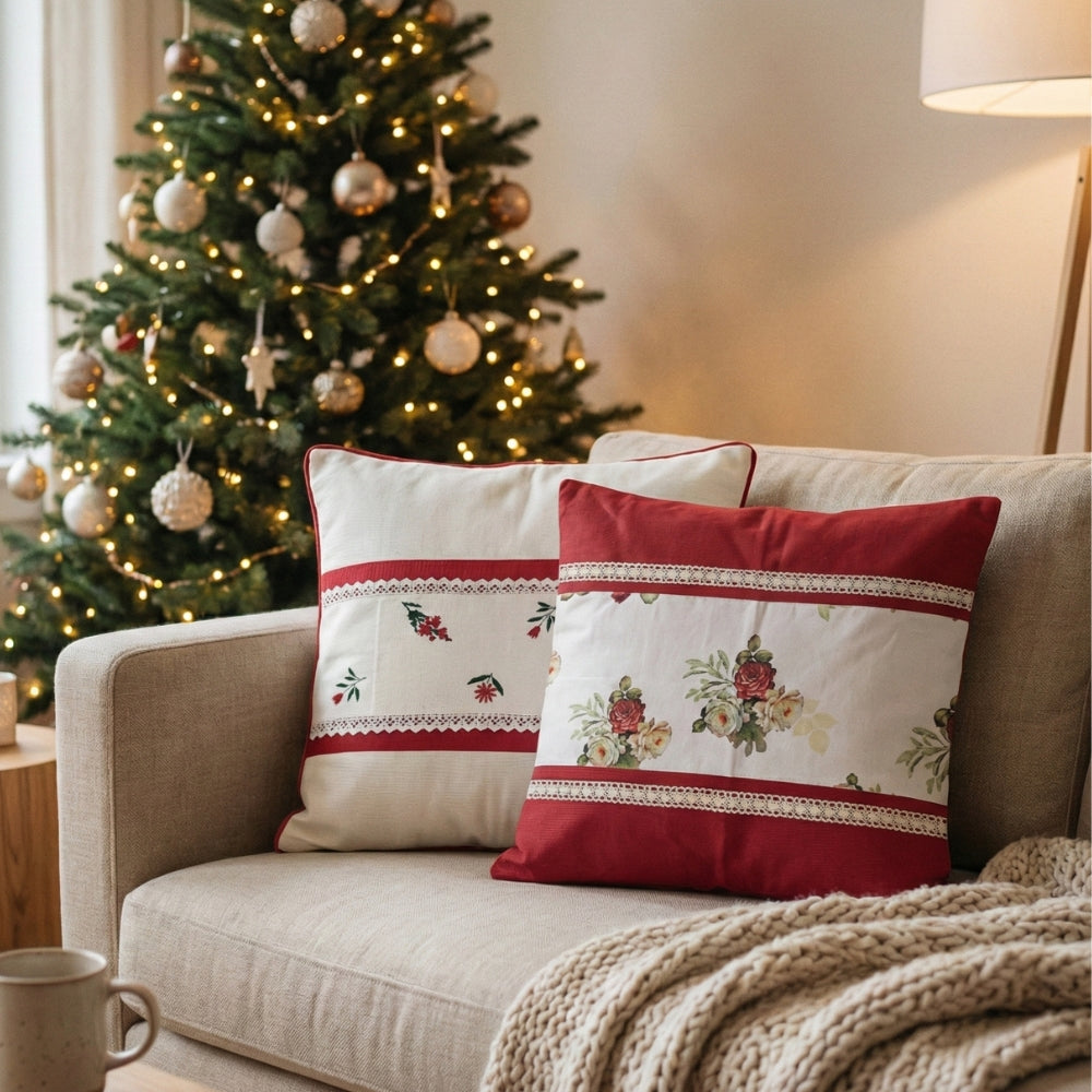 Winter Bloom, Digital Printed and Embroidered Cushion Covers, Multicolor