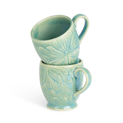 Floral Sage Ceramic Mug, Set of 2