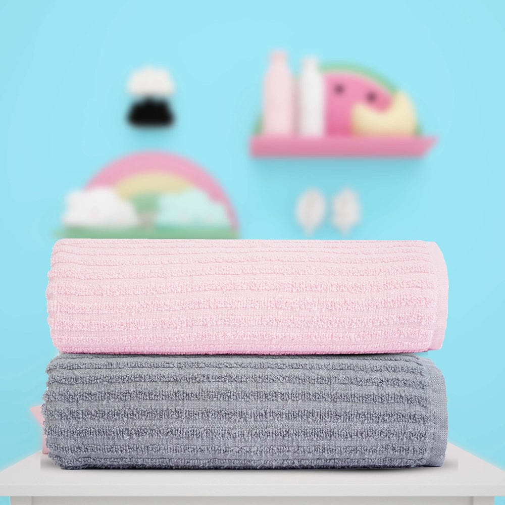 Kids Bath Towel - Pink & Grey