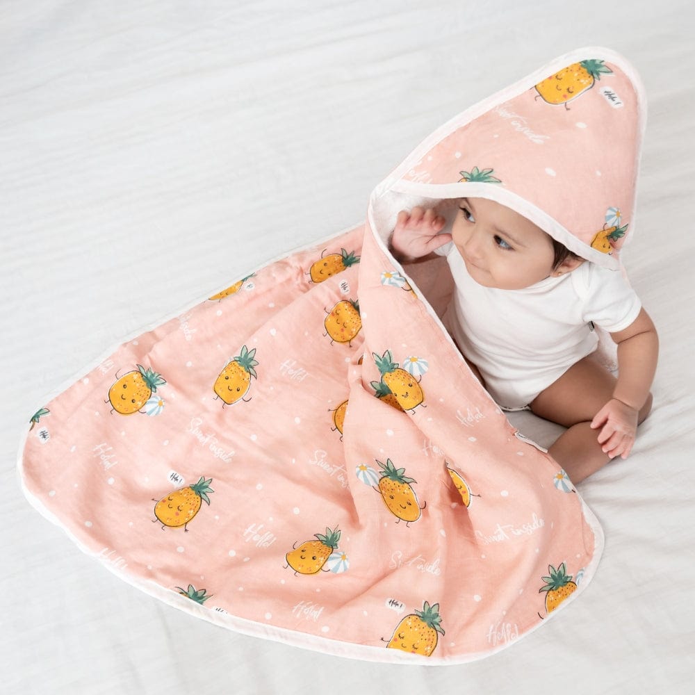 Cotton Muslin-Terry Hooded Towel ( Newborn - 12 Months) - Tropical Twist