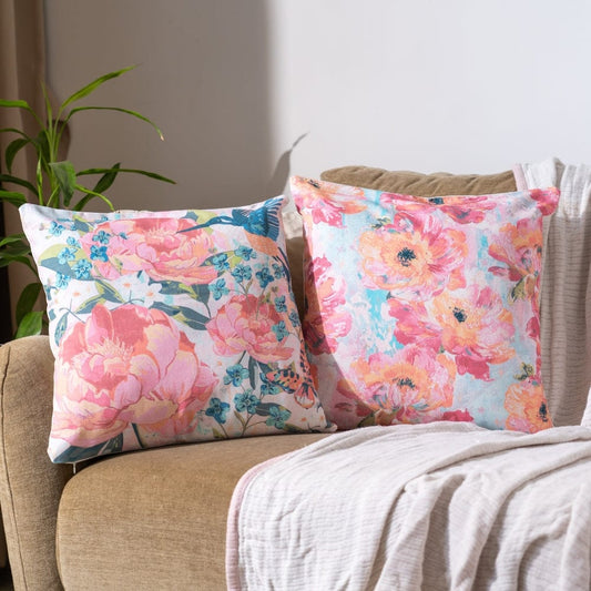 Digital Printed 100% Cotton duck cushion covers, set of 2, Petal & Peonies