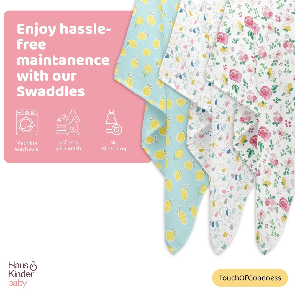 Little Sunshine Collection 100% Cotton Muslin Swaddle Pack Of 3