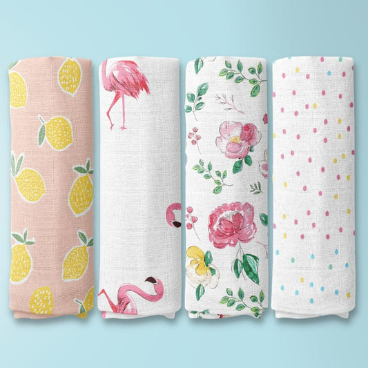 Fin & Fruity Collection 100% Cotton Muslin Swaddle Pack Of 4