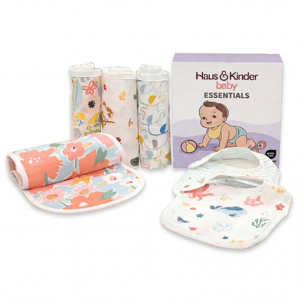 Tropical twist 100% Cotton pack of 6 feeding essential 0 - 3 Months - Baby Essentials | haus & kinder
