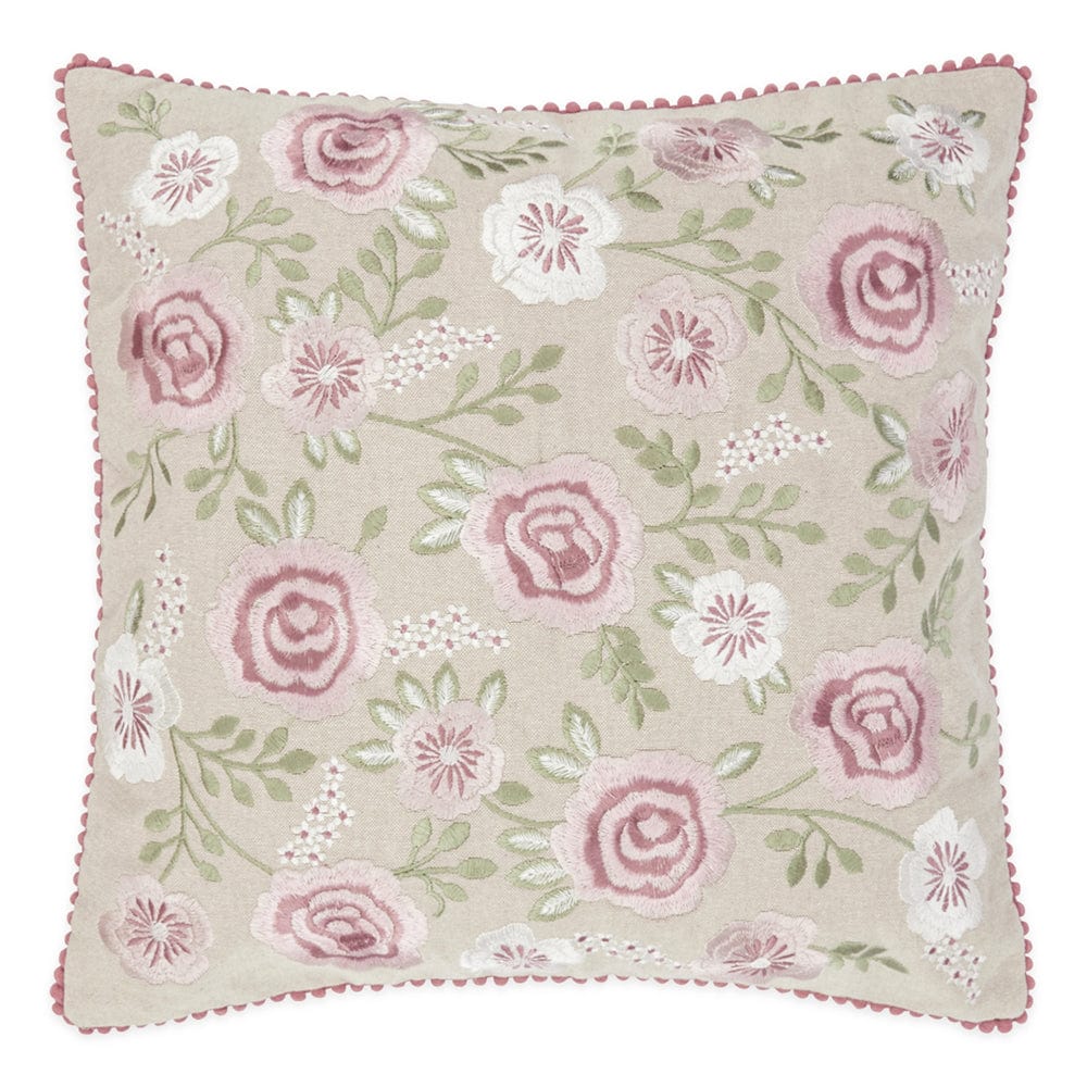 Embroidered Decorative Cushion Cover, Radiant Rose