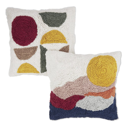 Tufted Decorative Cushion Cover, Sun & Abstract Pack of 2