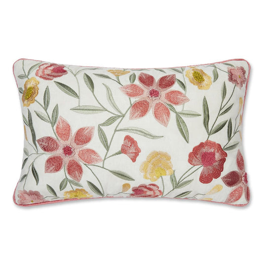 Embroidered Decorative Cushion Cover, Coral Lily
