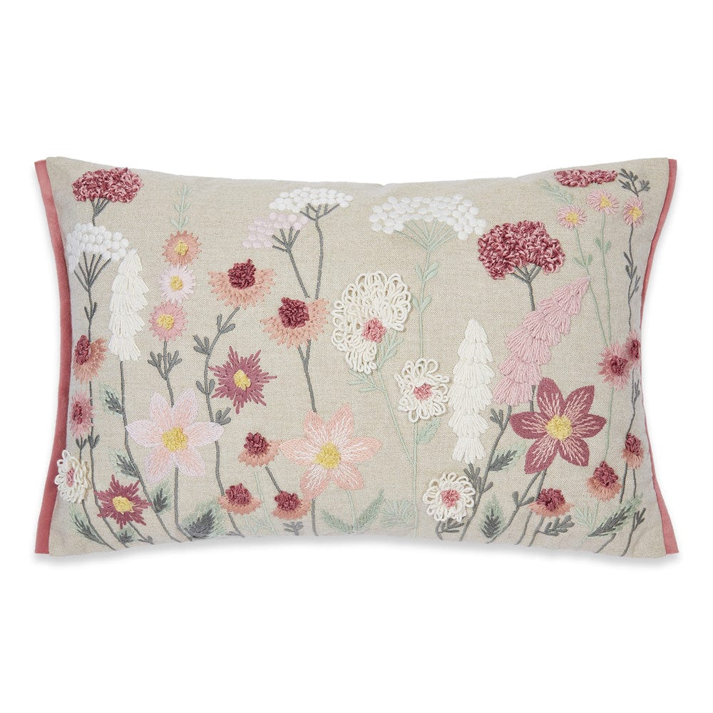 Embroidered Decorative Cushion Cover, Blush Blooms Wildflower