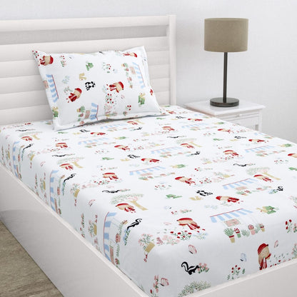 Percale 210 TC Single Flat Bedsheet- Scarlet on Adventure